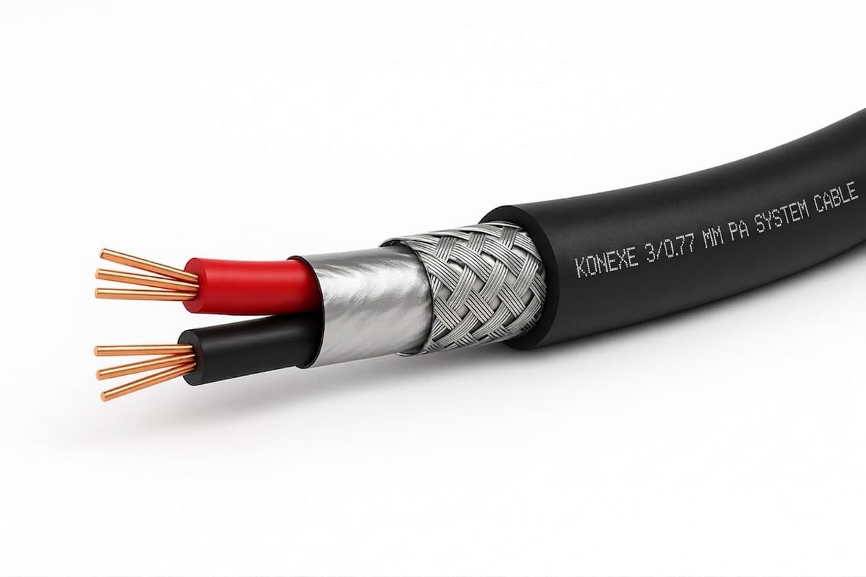 Konexe 3/0.77mm 1.5 sqmm 2-Core Shielded Speaker Cable for Indian Railway PA Systems