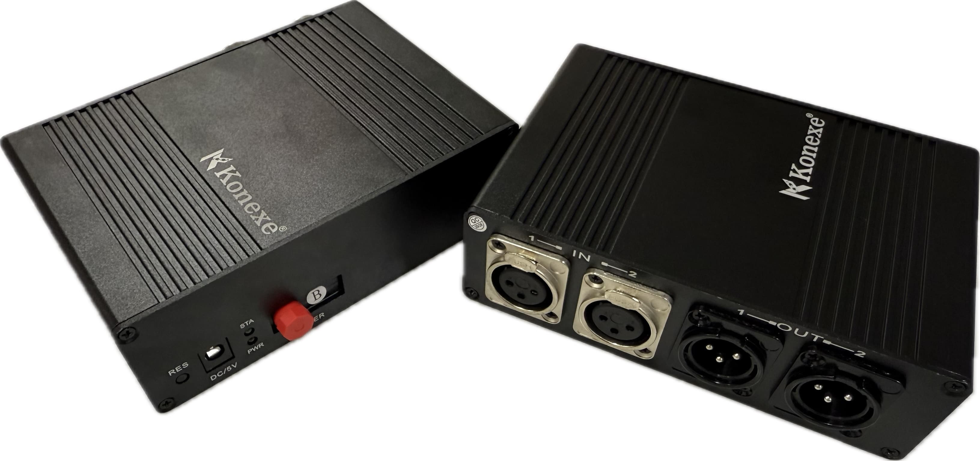 Konexe XLR (3 Pin) Bi-Directional Extender Over Fiber - 2 Male, 2 Female